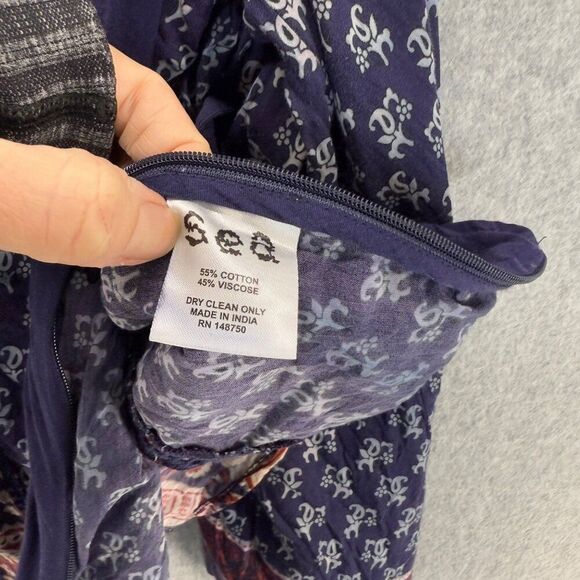 Sea New York Womens Size 4 Printed Boho Blouse Navy Blue Red Peasant India VNeck - Picture 4 of 12